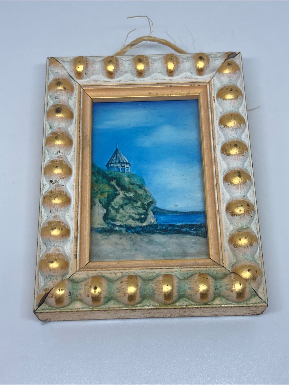 Small Coastal Painting in Gold Accent Frame 3x4 inch